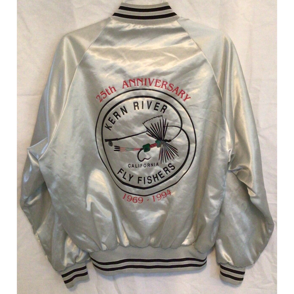 VTG 1994 Kern River Fly Fishing California JACKET LG Dumbrooke Satin Bomber 888A